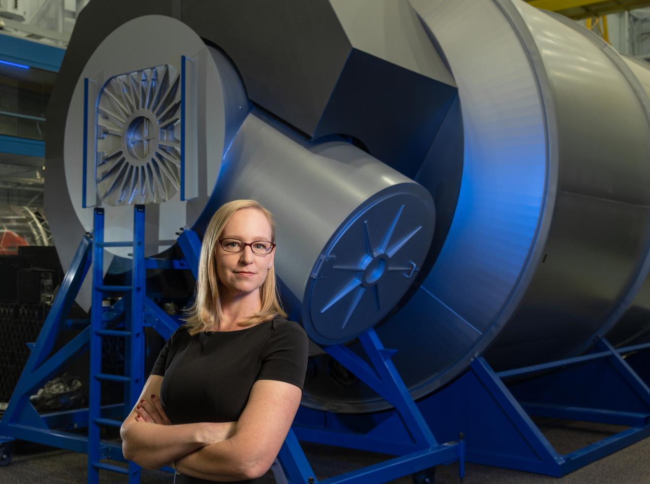 Environmental Portrait of Emma Lehnhardt, Manager of Gateway's Program Planning and Control Office (PP&C) office for Faces of NASA Project.  Photo Date: March 23, 2022.  Location: Building 9, SVMF - Gateway Mockup.  Photographer: Robert Markowitz